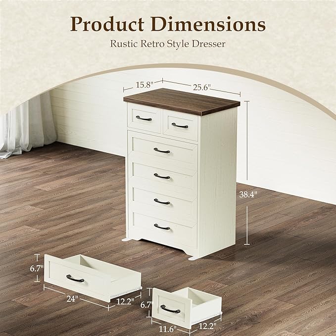 AODK Farmhouse Tall 6 Drawer Dresser - Image 2