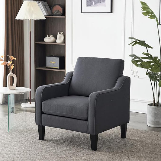 VINGLI Mid-Century Modern Accent Chair, Dark Grey Linen Upholstered, by VINGLI