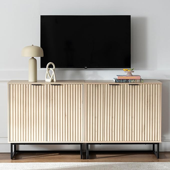 EYYTHUNG Fluted Cabinet with Storage Set of 2, Sideboard Buffet Cabinet with by EYYTHUNG
