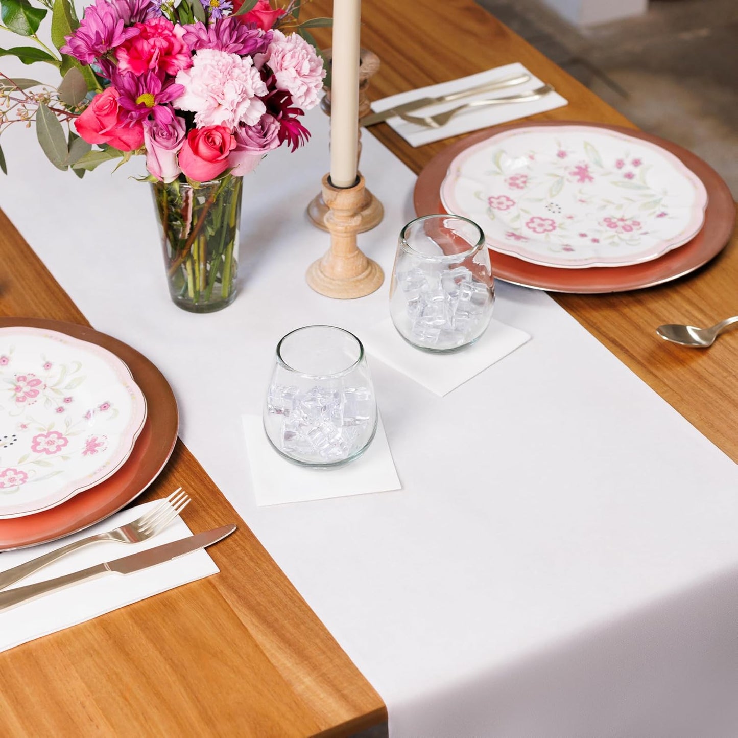 American Homestead Paper Table Runner Roll - 78 ft. Disposable Linen-Like Table Cover Roll - 20 Perforated Table Runners (16" x 48") for Parties, Weddings, and Events - Ivory