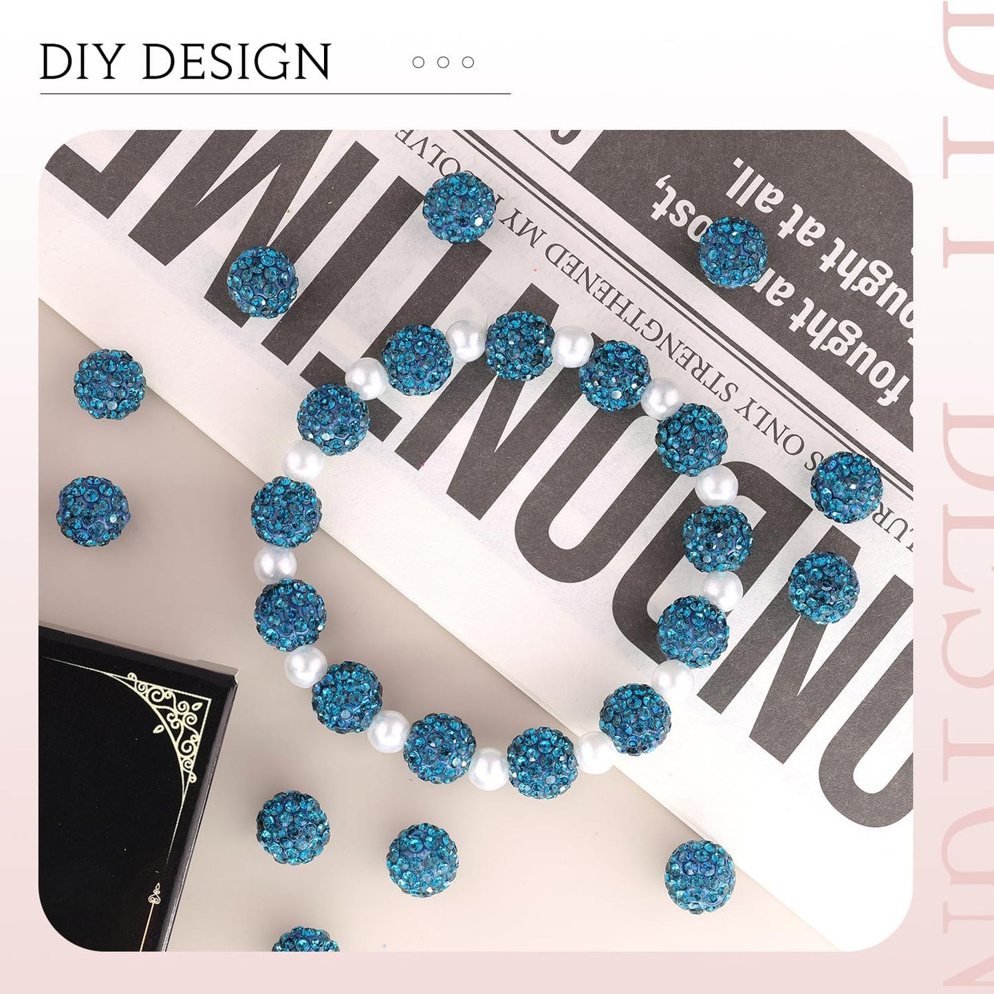 150 pcs 10mm Rhinestone Beads for Jewelry Making, Blue Zircon Shiny Round Shamballa Disco Beads Bulk, Sparkle Crystal Clay Christmas for Bracelet Baseball Necklace Earring Crafting and DIY