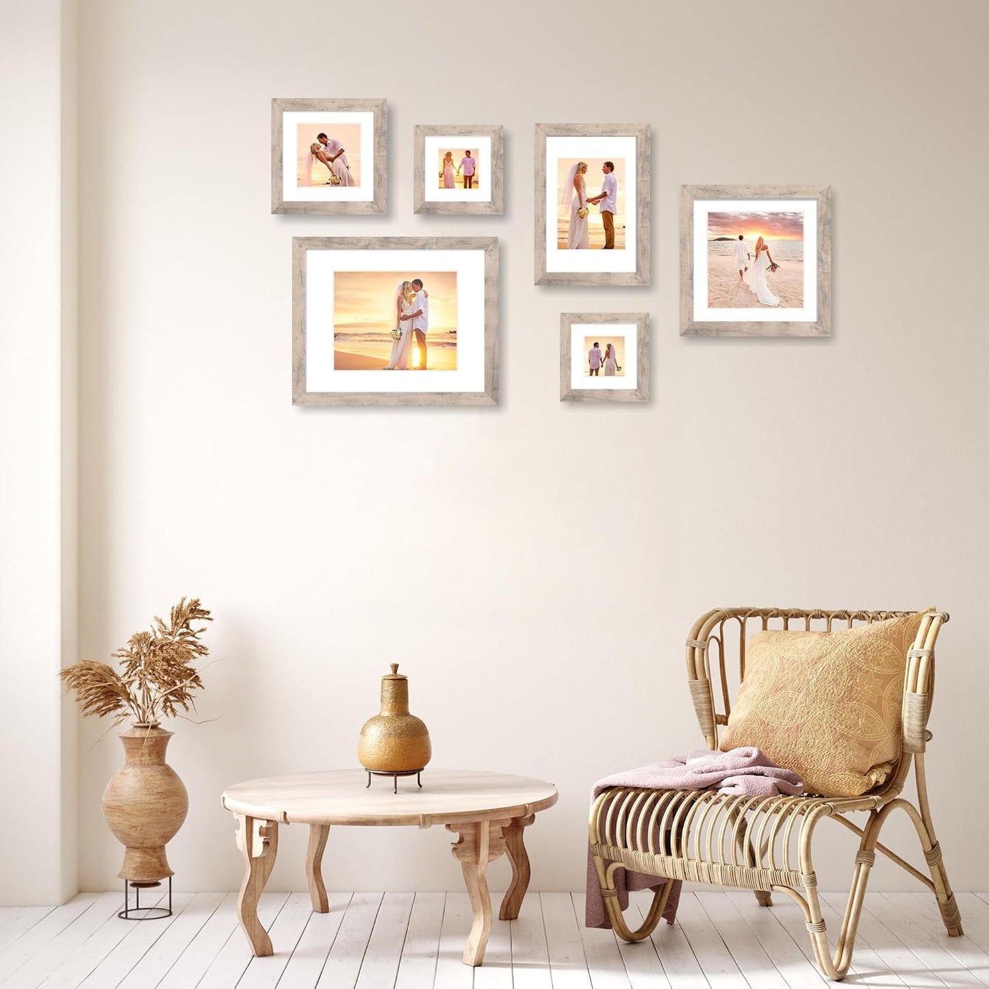 10x10 Picture Frame Set of 4 with High Definition Glass, Smoke Gray Frames Display 8x8 Picture with Mat or 10 x 10 Without Mat, Wood Square Photo Frame for Wall Mount and Tabletop Display