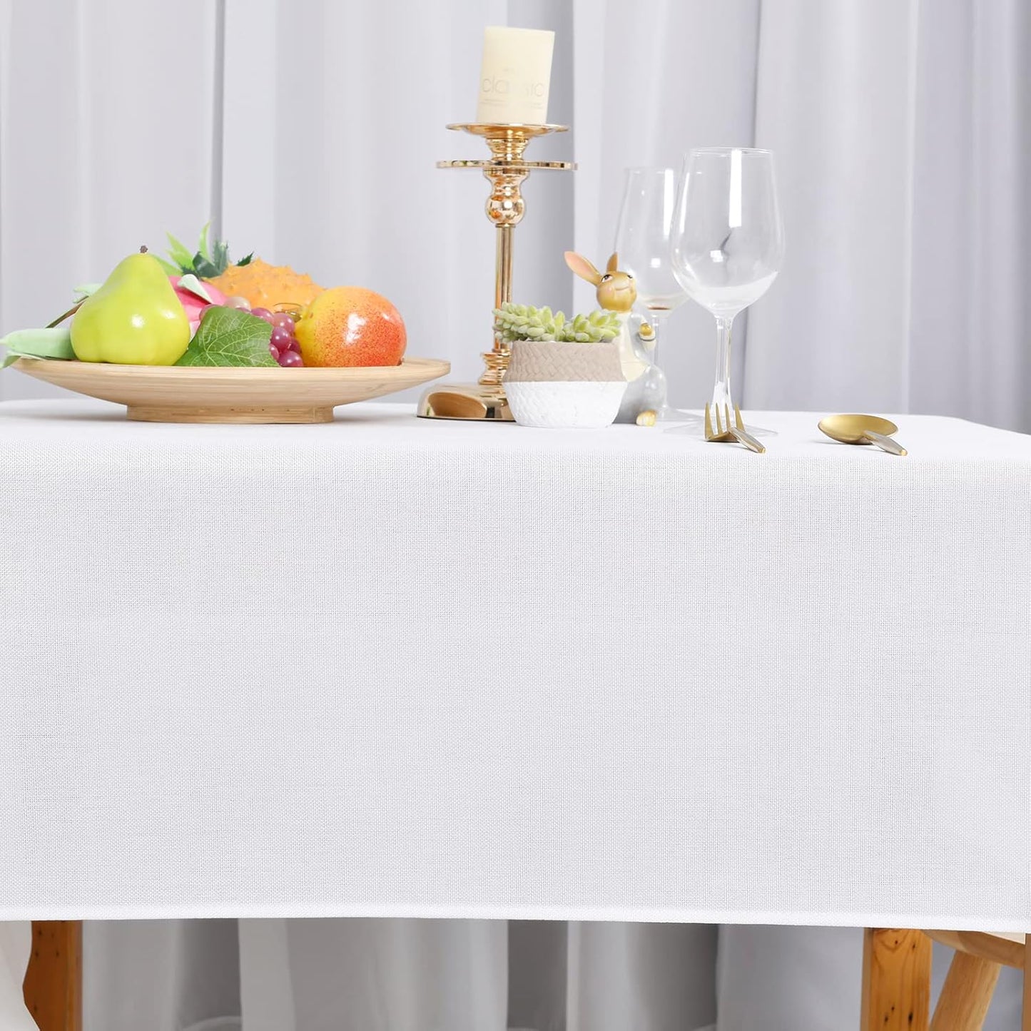 Hiasan 2 Pack Faux Linen Rectangle Tablecloth - Wrinkle and Stain Resistant Washable Table Cloth for Kitchen Dining Room Holiday Table Cover for Party Dinner, White, 54 x 108 Inch