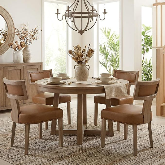 HNY Mid Century Modern Dining Chairs Set of 4, Farmhouse PU Leather Upholstered by HNY