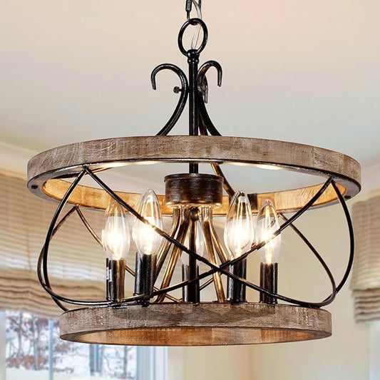 20" Farmhouse Chandelier, Rustic Drum Chandelier Light Fixture Over Table by DawnWhisper