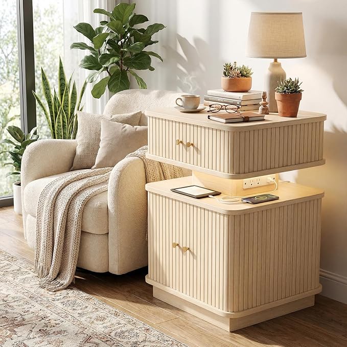 Nightstands Set of 2 with Charging Station, Modern Night Stands Set 2 with - Image 6