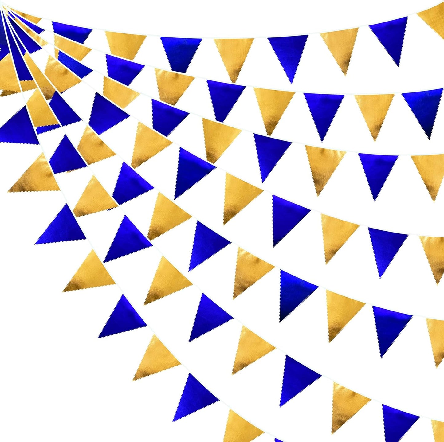 Royal Blue Gold Party Decoration Navy Blue Gold Triangle Pennant Banner Flag Metallic Fabric Bunting Garland for Graduation Birthday Wedding Retirement Bridal Shower Nautical Ahoy Achor Party Supplies