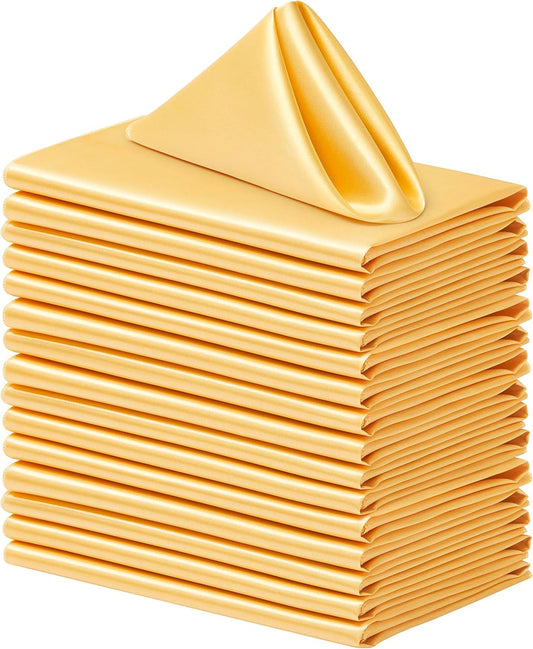 100 Pack Square Satin Dinner Napkins, 20x20 Inches Silky Soft Smooth Table Cloth Napkins for Restaurant Weddings Banquet Party Decoration, Gold