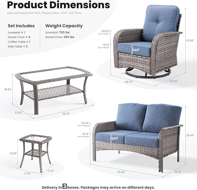 ovios 8-Piece Patio Furniture Set, Outdoor Wicker Sofa - Image 9