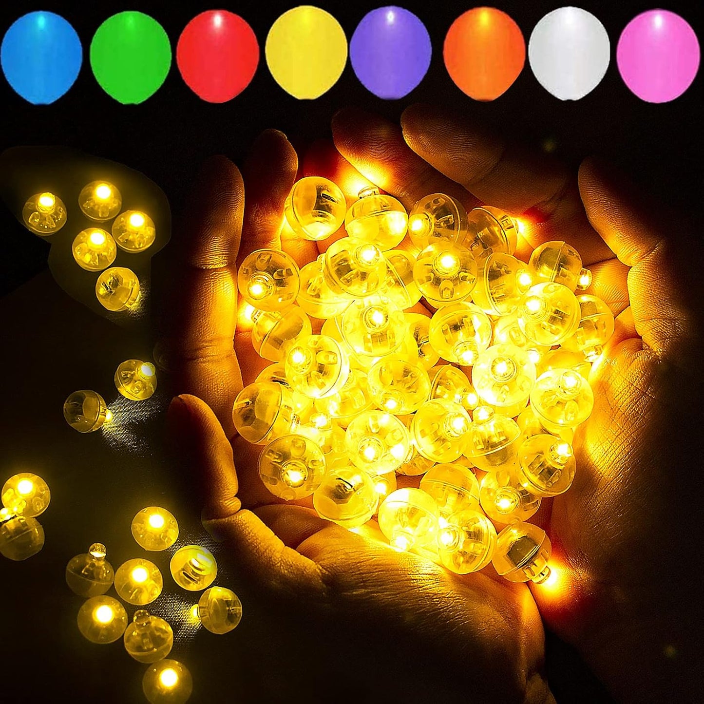 100pcs Yellow LED Balloon Light, Tiny Led Lights Round LED Ball Lamp for Balloons Birthday Party Event Fun Indoor Outdoor Wedding Decoration Halloween Christmas Supplies