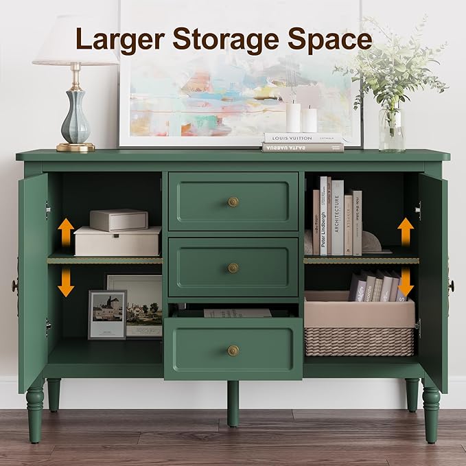 FansaFurn Green Storage Cabinet, Mid-Century Buffet Cabinet - Image 4