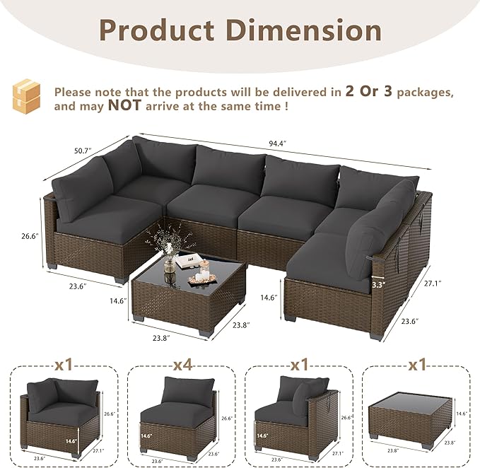 LOUVIXA 7 Piece Outdoor Patio Furniture Set, Outdoor Sectional Sofa, Wicker - Image 2