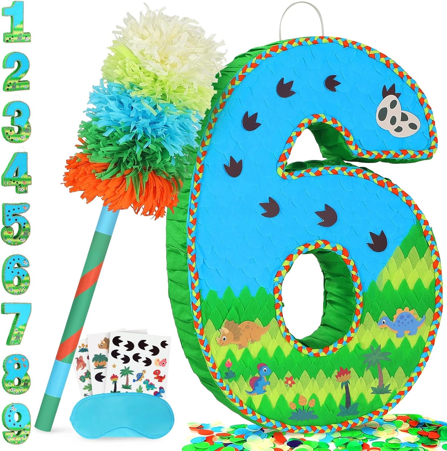 Number 6 Pinata for Birthday Party Decorations, Jungle Dinosaur Piñata Games Toy (6th)