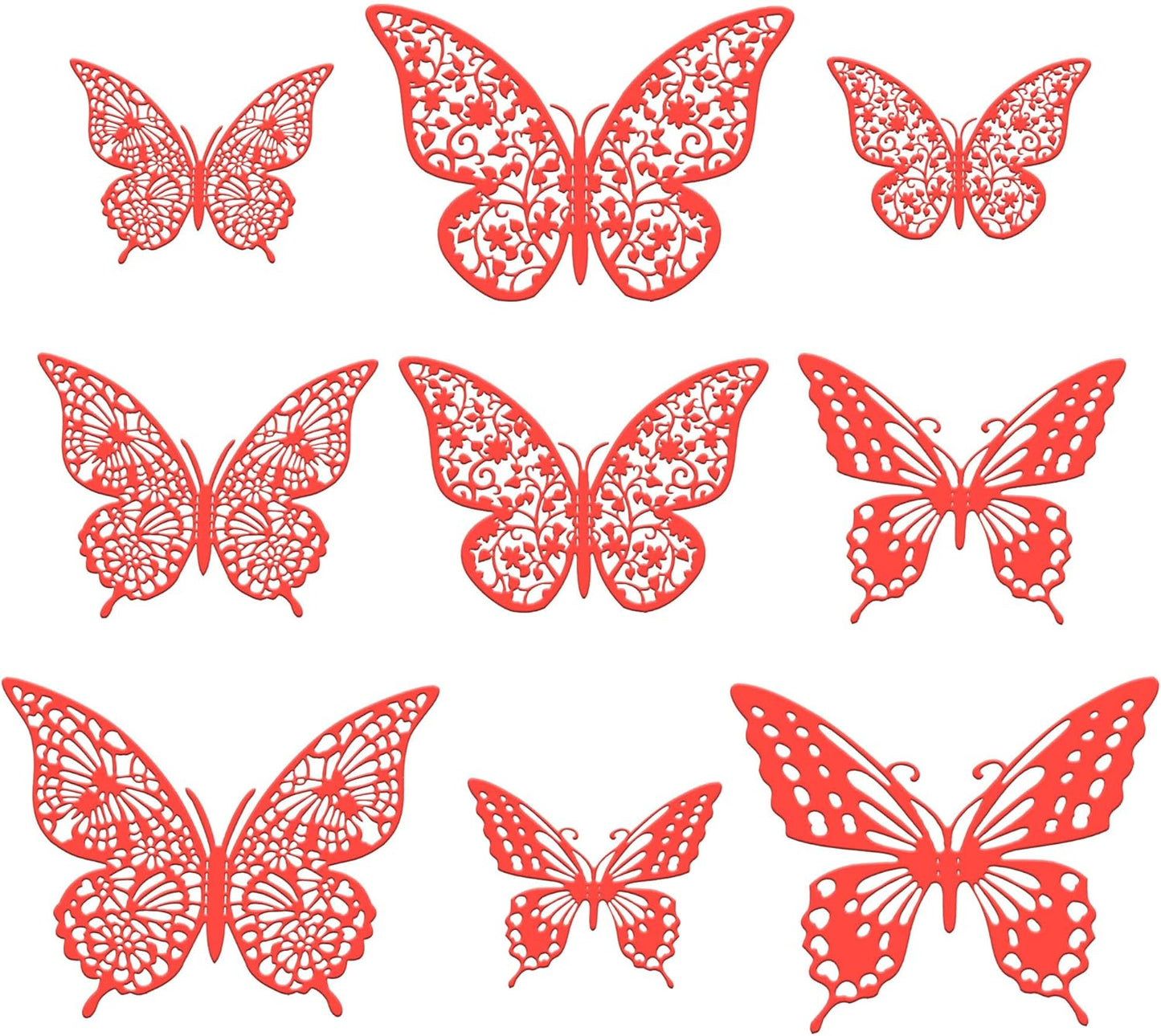 Gyufise 36 Pack Red Glitter 3D Butterfly Cupcake Toppers Hollow Cake Decorations for Birthday Wedding Fairy Party Wall Sticker Decal