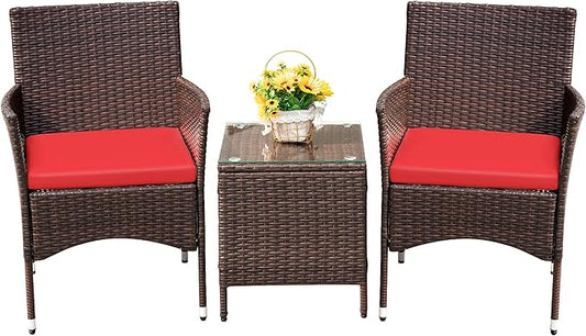 Devoko Patio Porch Furniture Sets 3 Pieces PE Rattan Wicker Chairs by DEVOKO