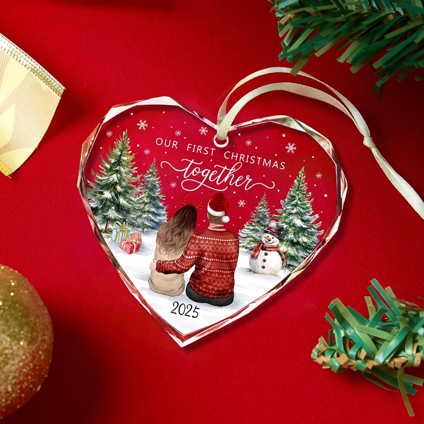 First Christmas Together Ornament 2025, Our Christmas Ornaments 2025 Gifts,Glass 1st Christmas Ornaments with Gift Box,First Christmas Together Gifts for Couple