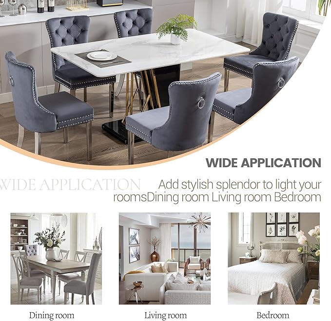 KCC Velvet Dining Chairs Set of 2, Upholstered High-end Tufted Dining Room Chair - Image 7