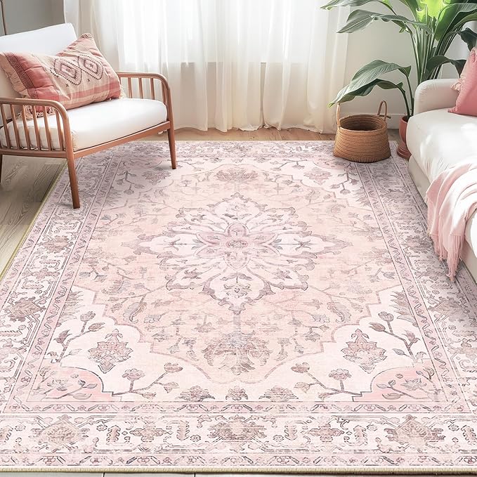 RELEANY Area Rugs 5'x7' Washable Non-Slip, Floral Vintage Distress Print - Image 3