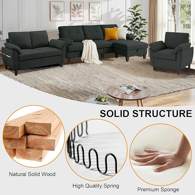 84" Convertible Sectional Sofa Set, 3 Seat L Shaped Couch - Image 3