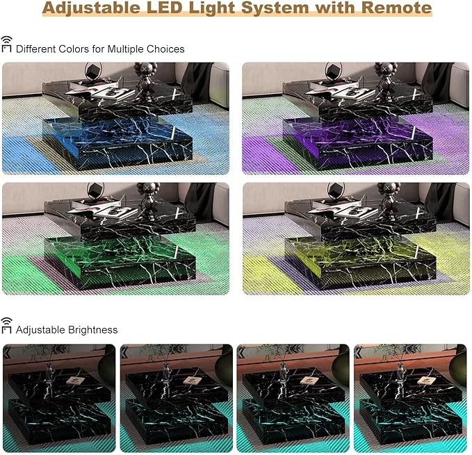 HedoAjim Black Marble LED Coffee Table - Image 6