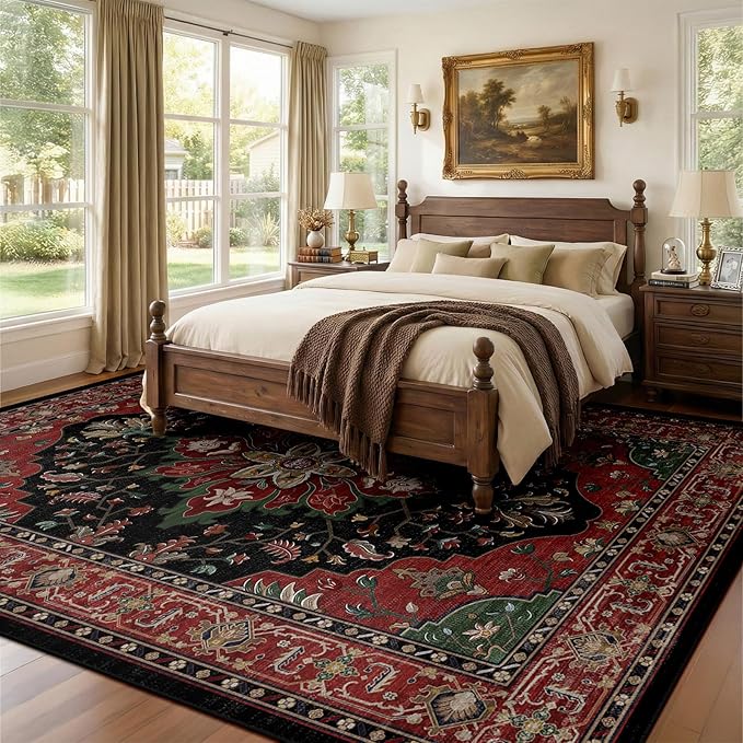 RELEANY Area Rugs 8'x10' Washable Non-Slip, Floral Vintage Distress Print - Image 2
