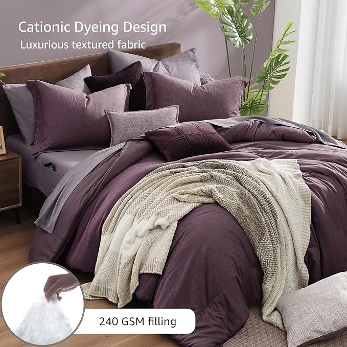 Monbix Super King Comforter Set, Italian Plum Cationic Dyeing Bedding Set - Image 3