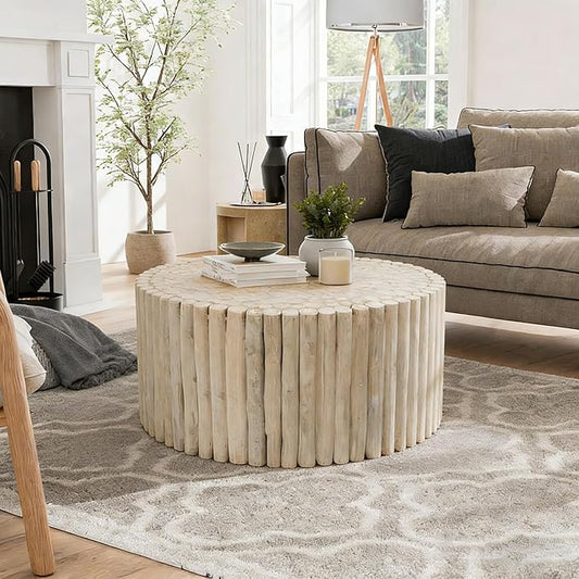 DUHOME Boho Round Coffee Table, Hand-Assembled from Solid Wood Sticks, Organic by DuhomeElegantLifestyle