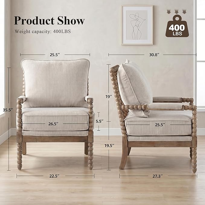 DUHOME Linen Fabric Spindle Accent Chair - Image 2