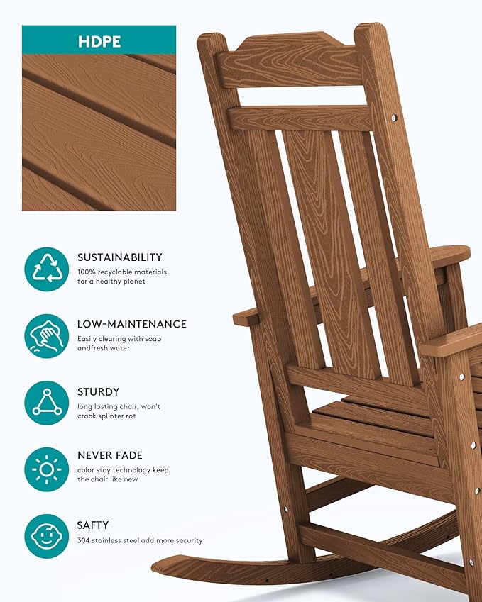 SERWALL Oversized Rocking Chair Set of 4 Outdoor, HDPE Outdoor Rocking Chair - Image 5