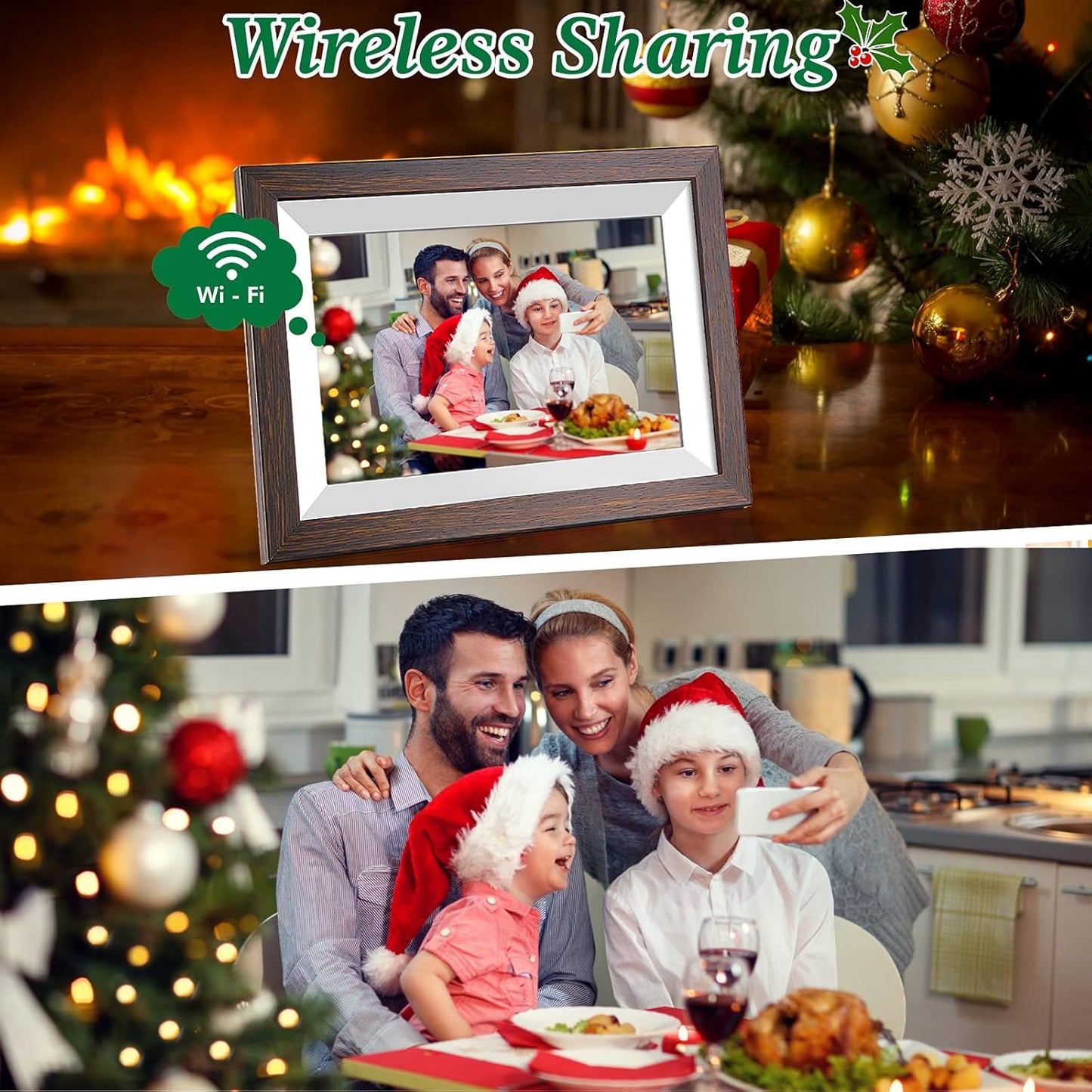 Frameo-Digital-Picture Frame 10.1 Inch Electronic-Digital Photo Frame with IPS Touch Screen HD Display, Smart WiFi Photos or Videos Farme via Free Frameo APP (Brown Wood Frame)