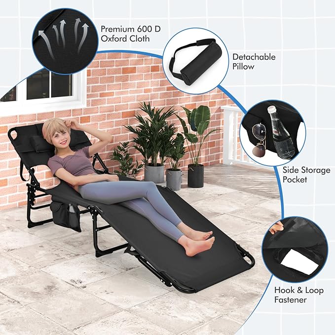 Goplus Tanning Chair, Folding Adjustable Patio Lounge Chair - Image 8