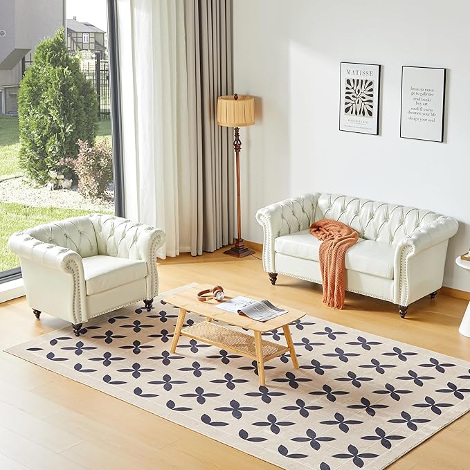 QHITTY 2 Piece Living Room Set, Sectional Chesterfield Sofa Chair Contemporary by QHITTYFurnitureLife