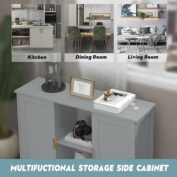 TaoHFE Grey Kitchen Pantry, Modern Wooden Small Credenza Sideboard Coffee - Image 3