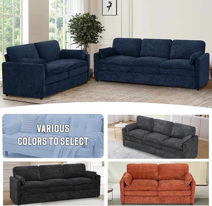Classic Chenille Sofa Set with 2 Extra Armrest Pillows, Loveseat and 3-Seat - Image 6