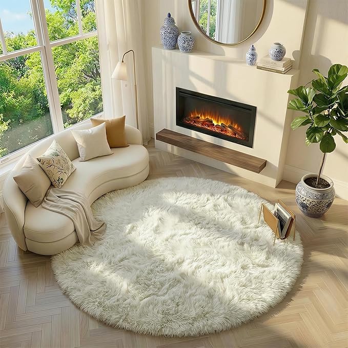 Amdrebio Ivory White Large Round Rug 8Ft - Image 5
