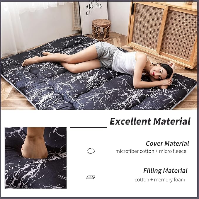 MAXYOYO Black Marble Printed Japanese Futon, Thicken Sleeping Pad Roll Up - Image 3