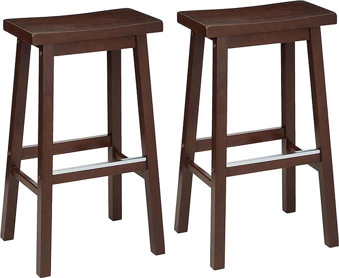 Amazon Basics Solid Wood Saddle-Seat Counter Height Bar Stools by AmazonBasics