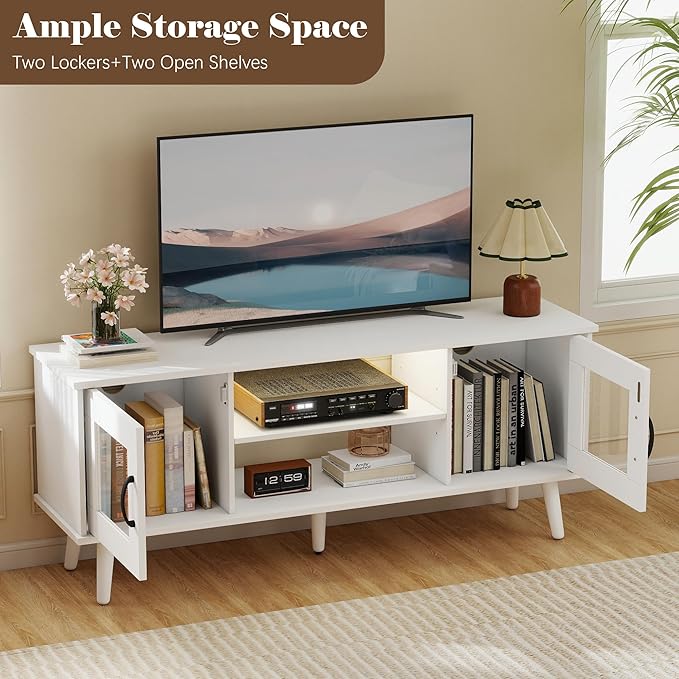 Turosur Wood TV Stand for 55 Inch TV, Mid Century Modern Entertainment Center - Image 9