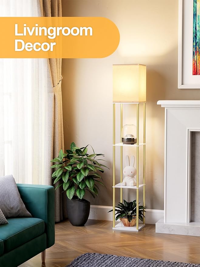 Floor Lamp with Shelves, Modern Corner Display Standing Column Shelf Lamp - Image 7