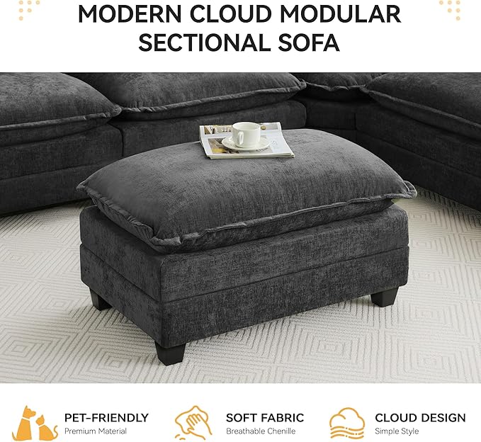 35‘’ Modern Chenille Cloud Sofa Ottoman, Rectangle Ottoman - Image 6