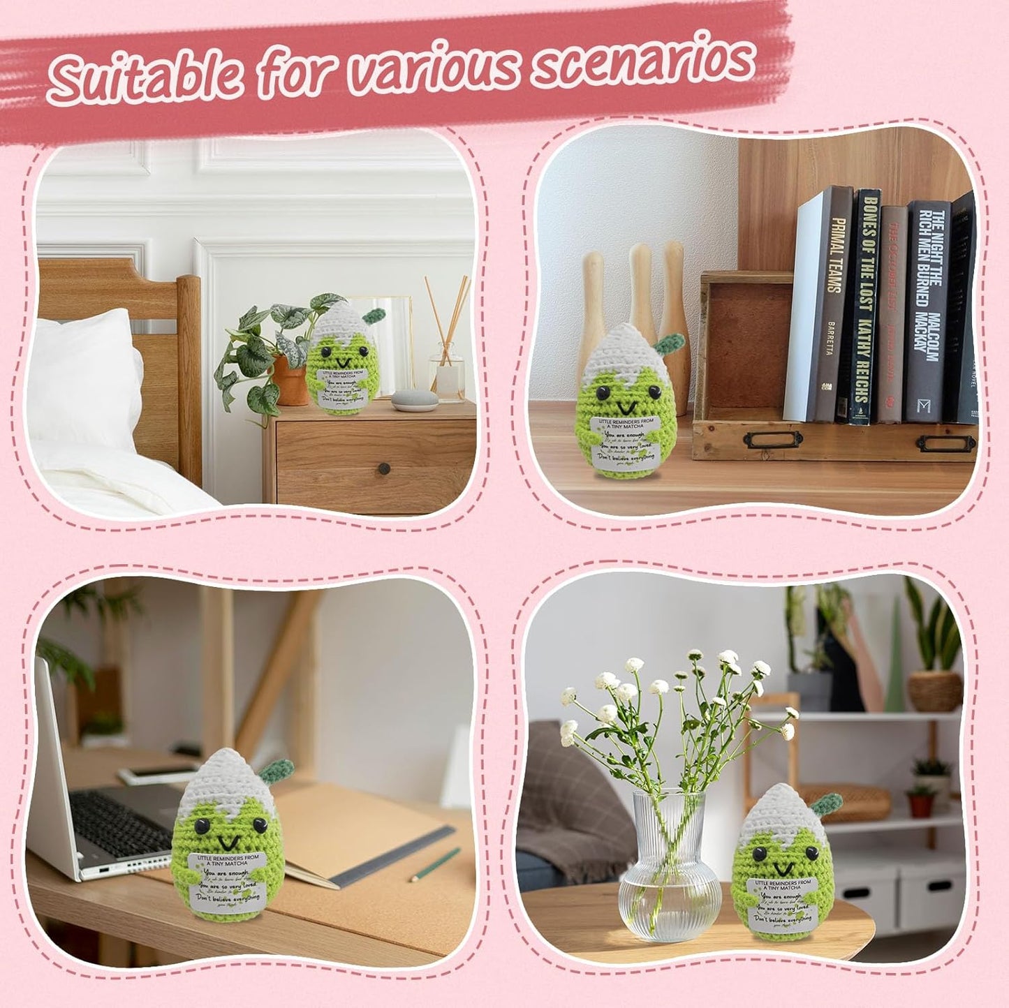 Positive Vibes Crochet Matcha Pal - Uplifting Affirmation Gift for Women,Bestie & Coworkers,Inspirational Christmas Stocking Stuffer