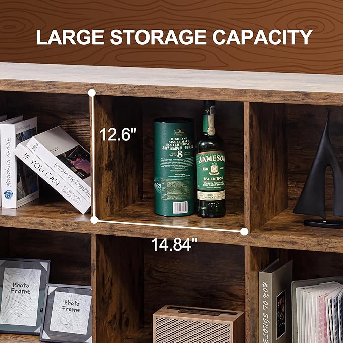 8 Cube Storage Organizer Bookshelf, Industrial Horizontal Bookcase, Accent - Image 4