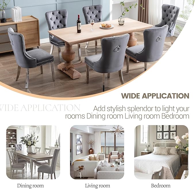 KCC Velvet Dining Chairs Set of 6, Upholstered High-end Tufted Dining Chair - Image 7