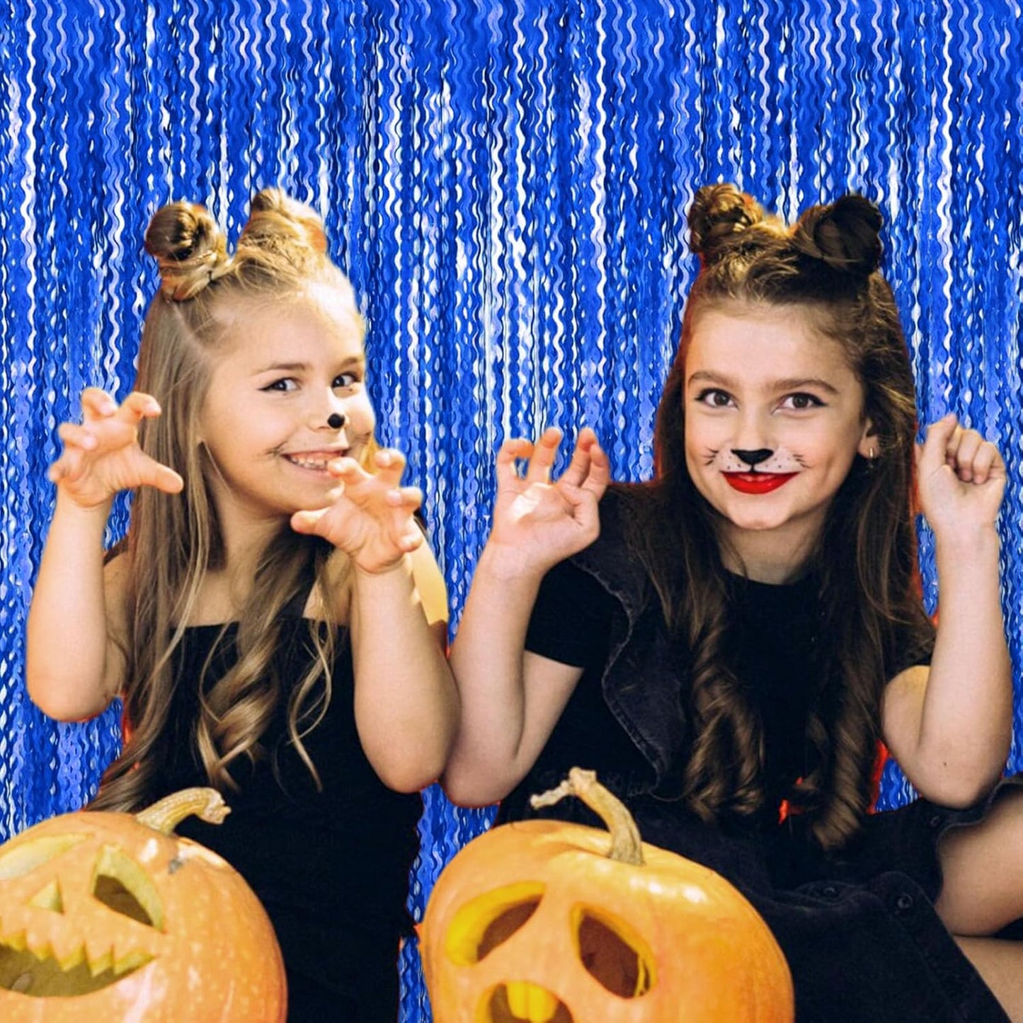 4 Pack Blue Wave Foil Fringe Curtain Backdrop, 3.28Ft x 8.2Ft Metallic Tinsel Foil Fringe Streamer Curtains for Photo Booth, Mother's Day, Easter, Birthday, Wedding Party Decoration