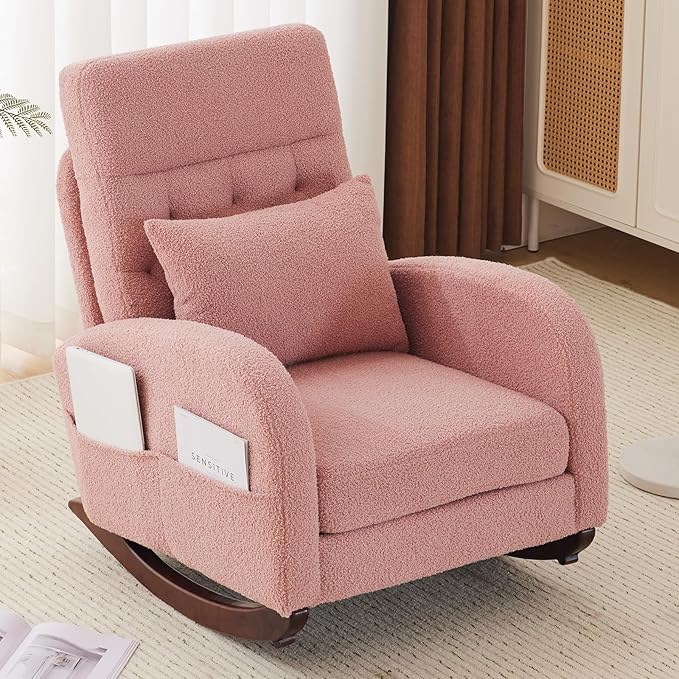 VINGLI Teddy Fleece Low Seat Rocking Chair, Boucle Upholstered Nursery Glider by VINGLI