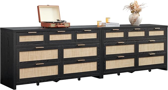SICOTAS 7 Drawer Dressers for Bedroom Set 2, Long Rattan Dresser, Dresser TV by SICOTAS