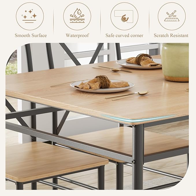 VECELO Dining Table Set for 4, 5-Piece Wood Kitchen Table - Image 3