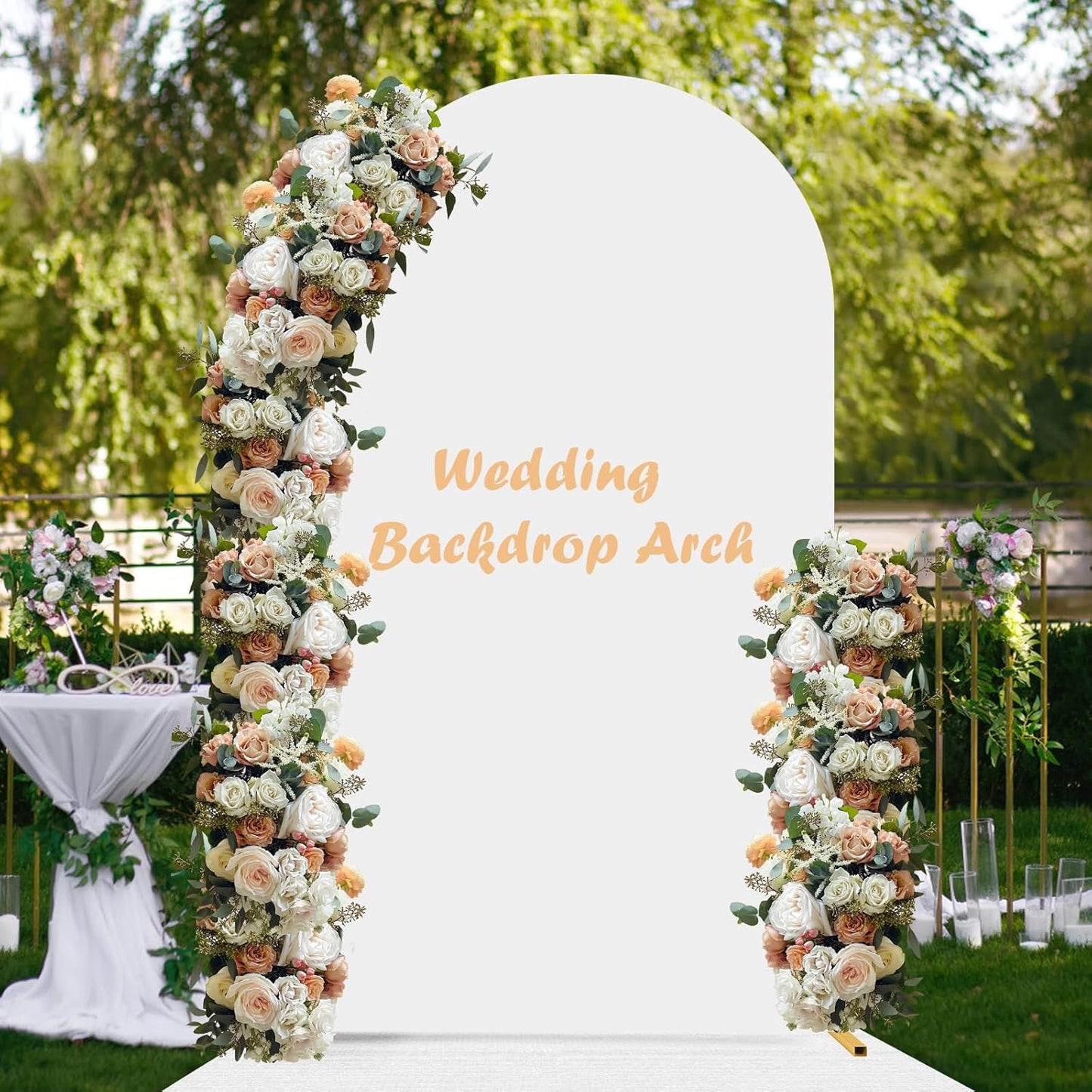 7.2FT Wedding Arch Cover Spandex Fitted Wedding Arch Stand Covers Round Top Chiara Arch Backdrop Cover for Birthday Party Ceremony Banquet Decoration White（Only Cover）