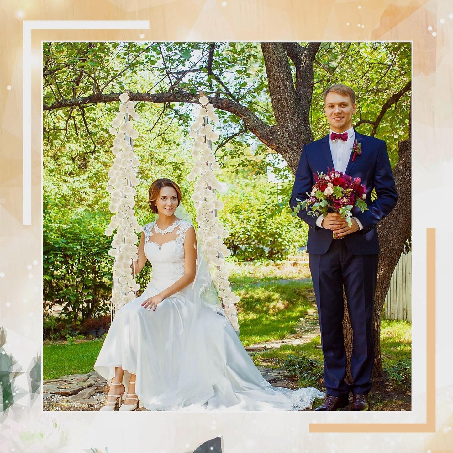 4 Pcs White Artificial Rose Vine Hanging Fake Flowers Garland for Wedding Anniversary Birthday Party Background Arch Garden Home Wall Room Decor