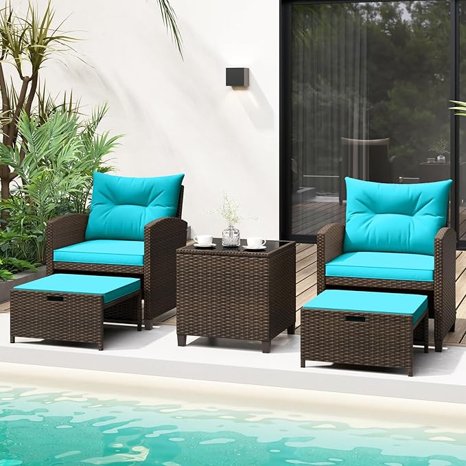 Tangkula 5 Pieces Patio Conversation Set, PE Wicker Outdoor Furniture Set - Image 2
